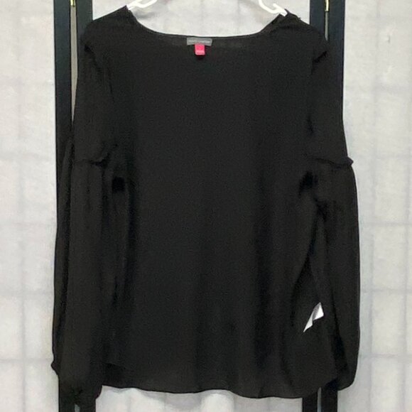 Vince Camuto Bell Sleeve Split Neck Peasant Blouse L Flowy Boho Chic Top - Picture 6 of 12